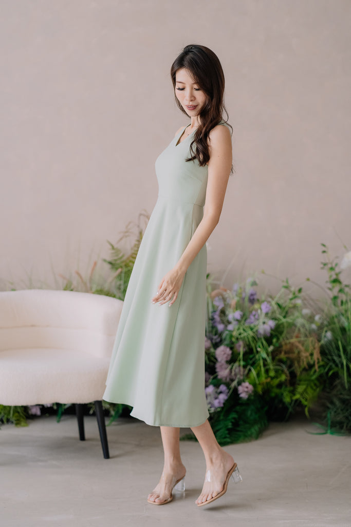 Behati Tweed Skater Midi Dress - Apple Green [XS/S/M/L/XL]