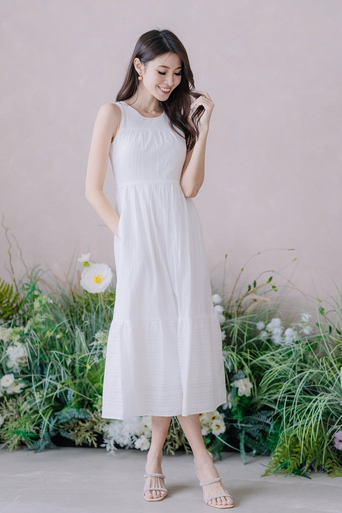 Colina Lattice Eyelet Tier Maxi Dress - White [XS/S/M/L/XL]