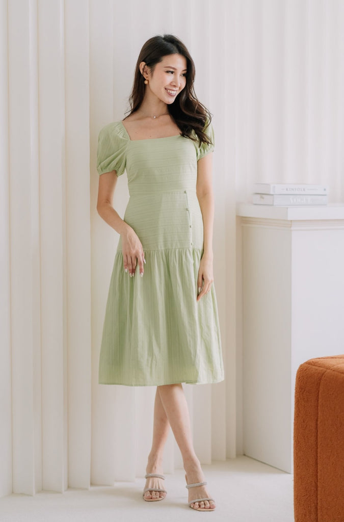 Camellia Lattice Eyelet Button Dress - Apple Green [XS/S/M/L/XL]