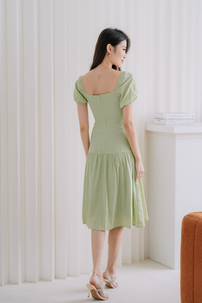 Camellia Lattice Eyelet Button Dress - Apple Green [XS/S/M/L/XL]