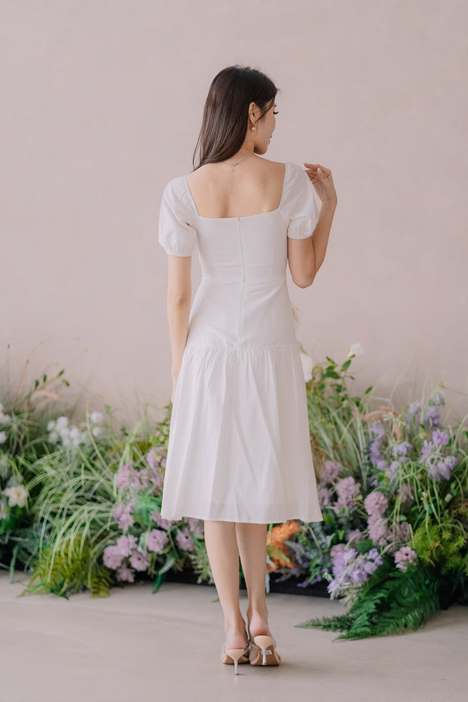 Camellia Lattice Eyelet Button Dress - White [XS/S/M/L/XL]