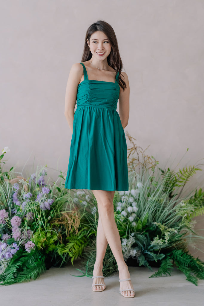 Barbie Babydoll Ruche Dress Romper - Emerald Green [XS/S/M/L/XL]