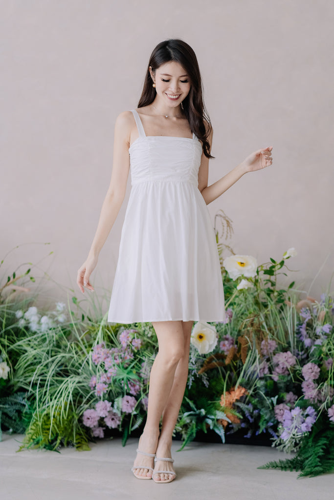 Barbie Babydoll Ruche Dress Romper - White [XS/S/M/L/XL]
