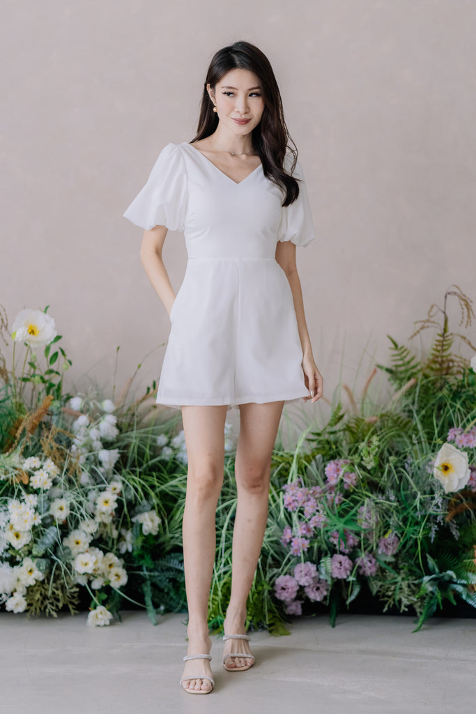 Issie Padded Bow Back Romper - White [XS/S/M/L/XL]