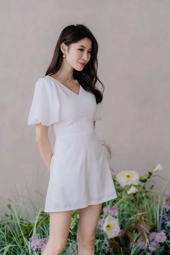 Issie Padded Bow Back Romper - White [XS/S/M/L/XL]