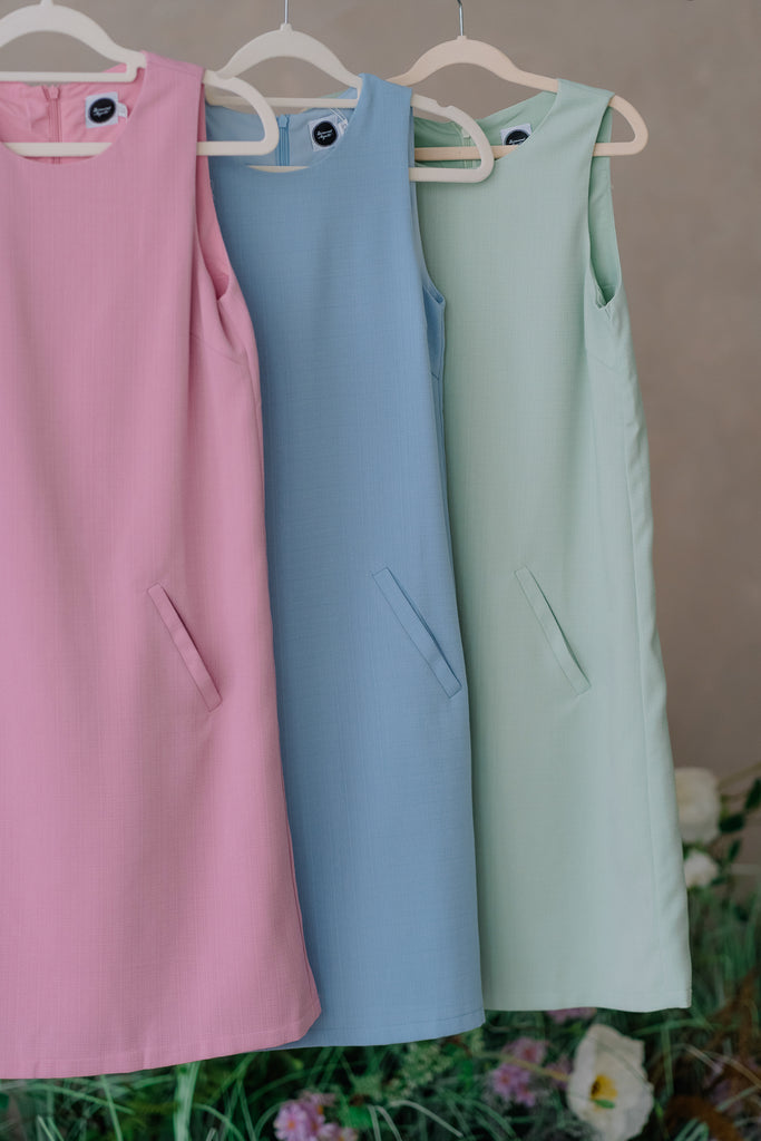 Behati Tweed Pocket Shift Dress - Powder Blue [XS/S/M/L/XL]