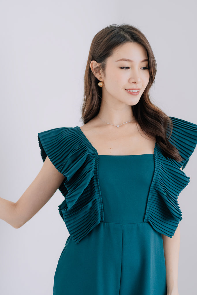 Dover Pleated Ruffle Jumpsuit - Forest Green [XS/S/M/L/XL]