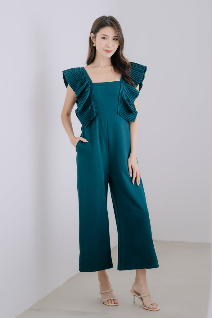 Dover Pleated Ruffle Jumpsuit - Forest Green [XS/S/M/L/XL]