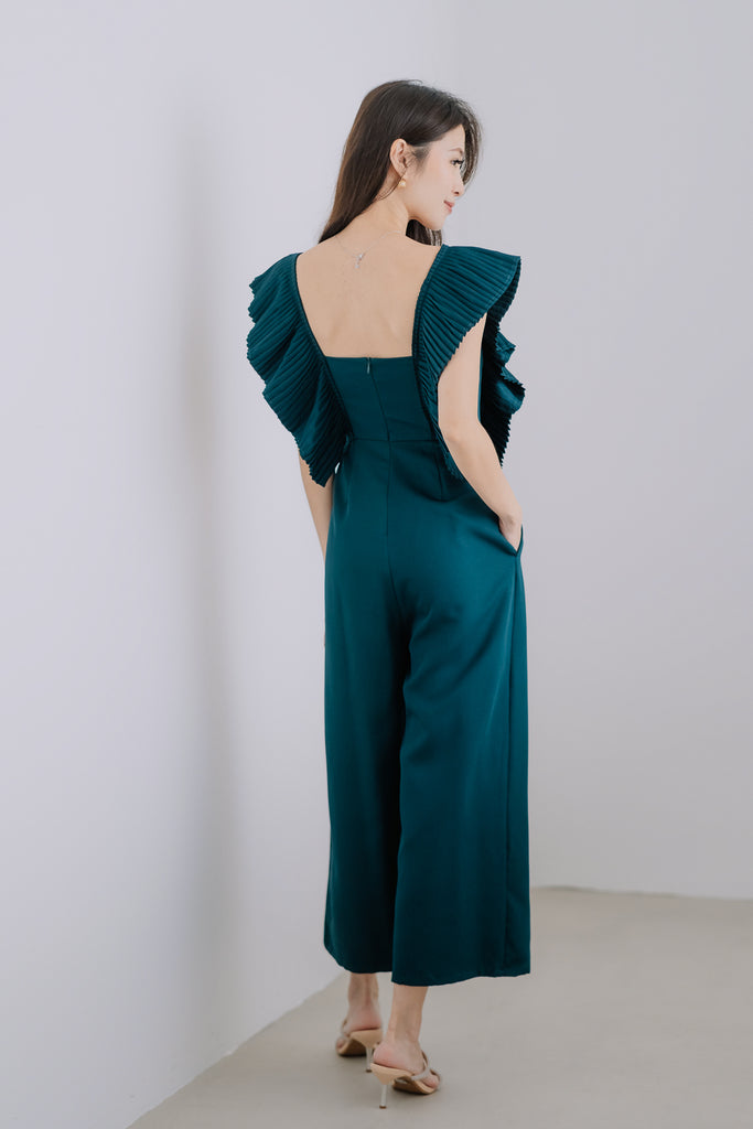Dover Pleated Ruffle Jumpsuit - Forest Green [XS/S/M/L/XL]