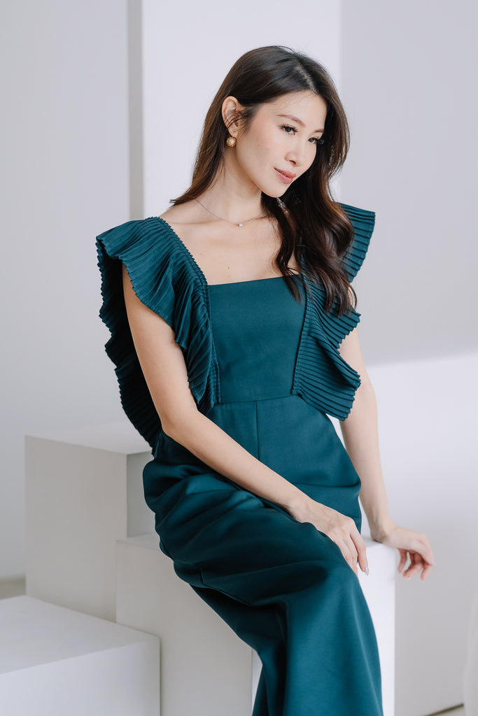 Dover Pleated Ruffle Jumpsuit - Forest Green [XS/S/M/L/XL]