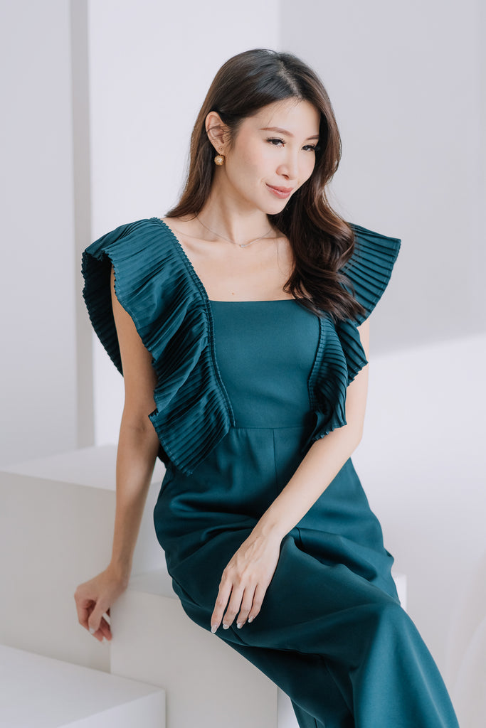 Dover Pleated Ruffle Jumpsuit - Forest Green [XS/S/M/L/XL]