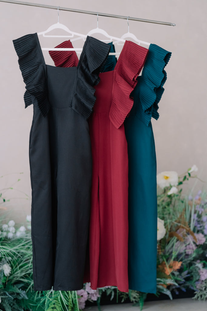 Dover Pleated Ruffle Jumpsuit - Forest Green [XS/S/M/L/XL]