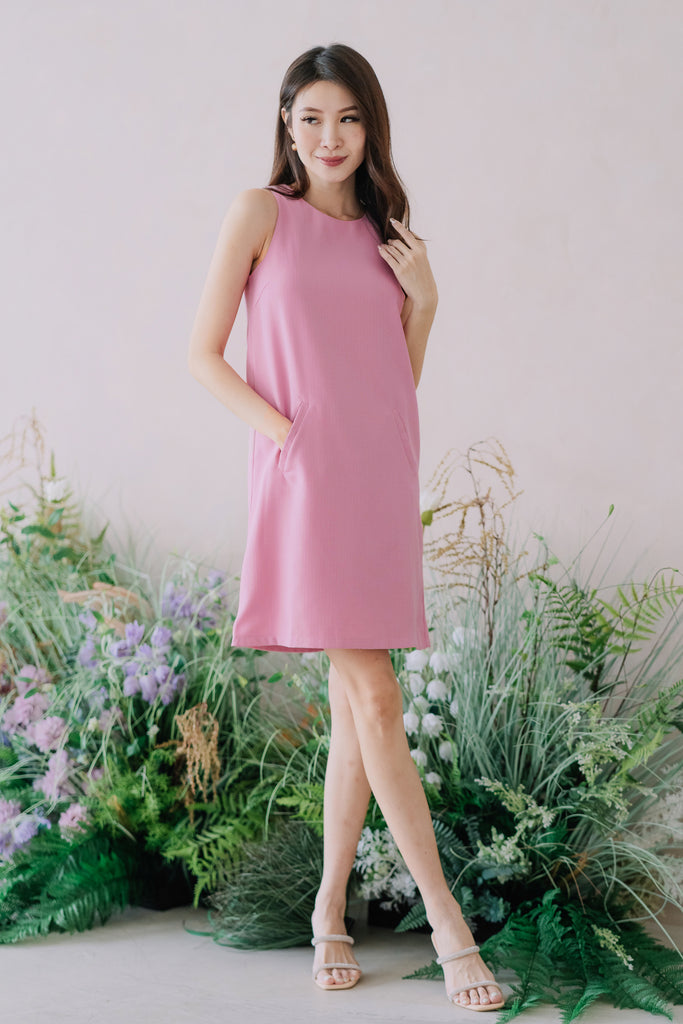 Behati Tweed Pocket Shift Dress - Barbie Pink [XS/S/M/L/XL]
