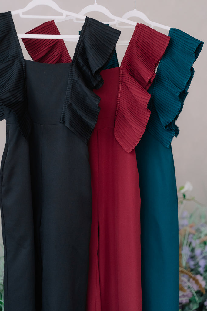 Dover Pleated Ruffle Jumpsuit - Forest Green [XS/S/M/L/XL]