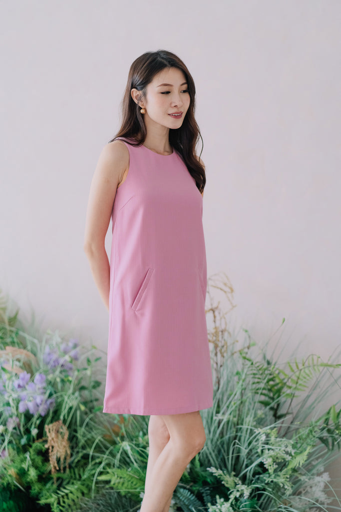 Behati Tweed Pocket Shift Dress - Barbie Pink [XS/S/M/L/XL]