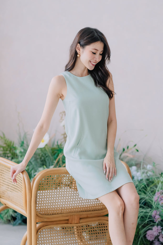 Behati Tweed Pocket Shift Dress - Apple Green [XS/S/M/L/XL]