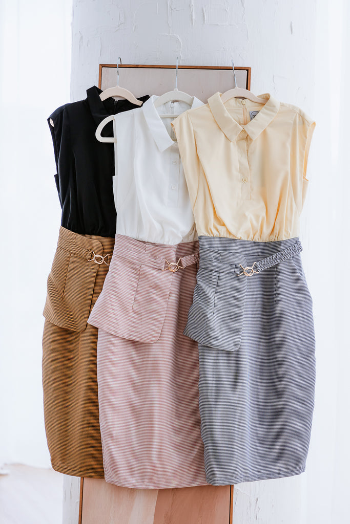 Edele Detachable Peplum Belt Dress - White / Pink [XS/S/M/L/XL]