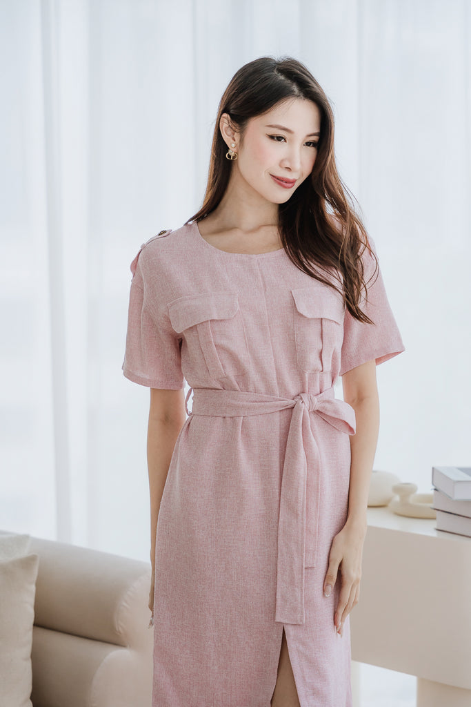 Analisse Utility Tweed Dress - Pink [XS/S/M/L/XL]