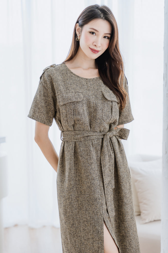 Analisse Utility Tweed Dress - Brown [XS/S/M/L/XL]