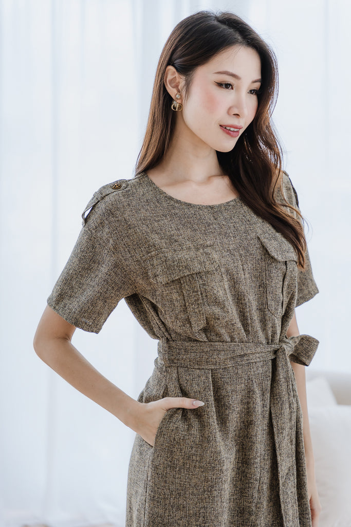 Analisse Utility Tweed Dress - Brown [XS/S/M/L/XL]