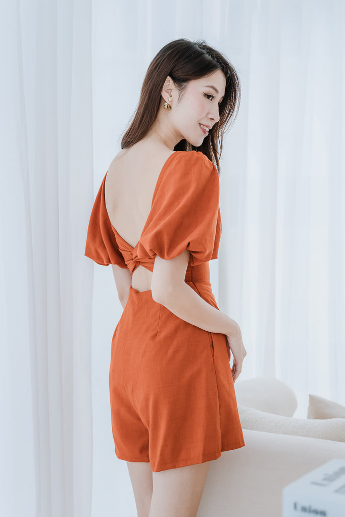 Issie Padded Bow Back Romper - Pumpkin [XS/S/M/L/XL]