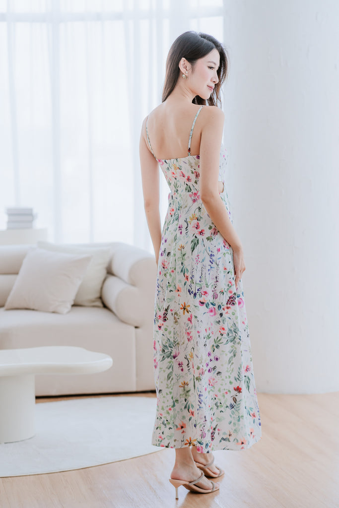 Serpenti Floral Cut Out Slit Dress - White [XS/S/M/L/XL]