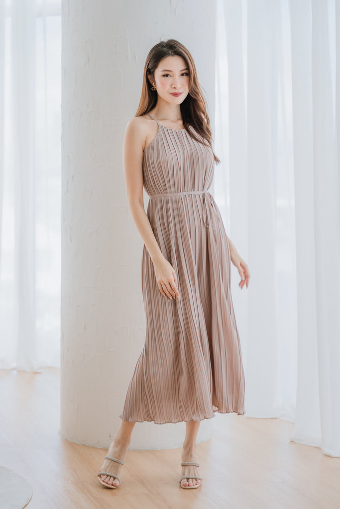 Miyake Pleated Flare Jumpsuit - Taupe [XS/S/M/L/XL]