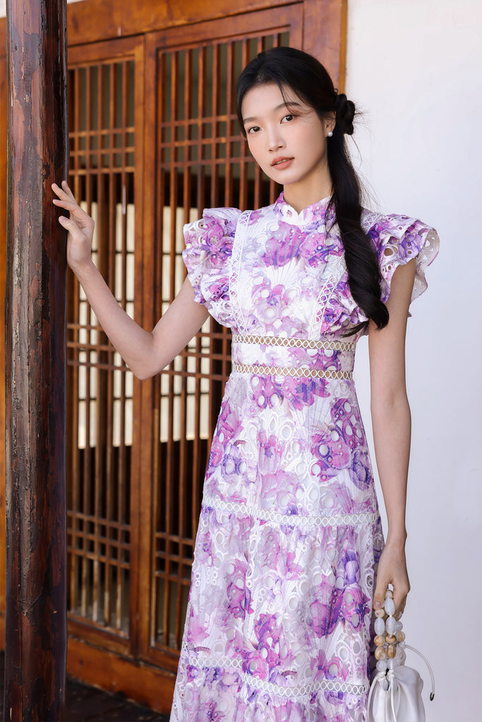 PRESALE: 繁花似锦 Full Bloom Broderie Ruffle Cheongsam Dress - Lilac [XS/S/M/L/XL/XXL]