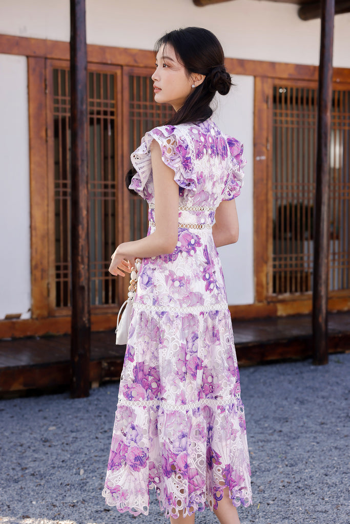 PRESALE: 繁花似锦 Full Bloom Broderie Ruffle Cheongsam Dress - Lilac [XS/S/M/L/XL/XXL]