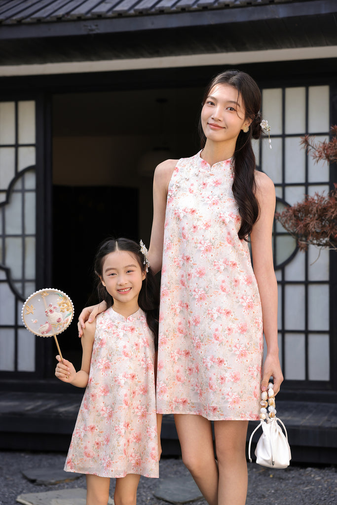 花晨 Spring Bloom Kids Oriental Pearl Cheongsam Dress - Pink [XS/S/M/L/XL/XXL]