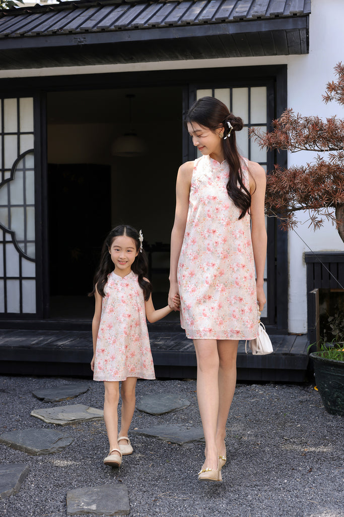 花晨 Spring Bloom Kids Oriental Pearl Cheongsam Dress - Pink [XS/S/M/L/XL/XXL]