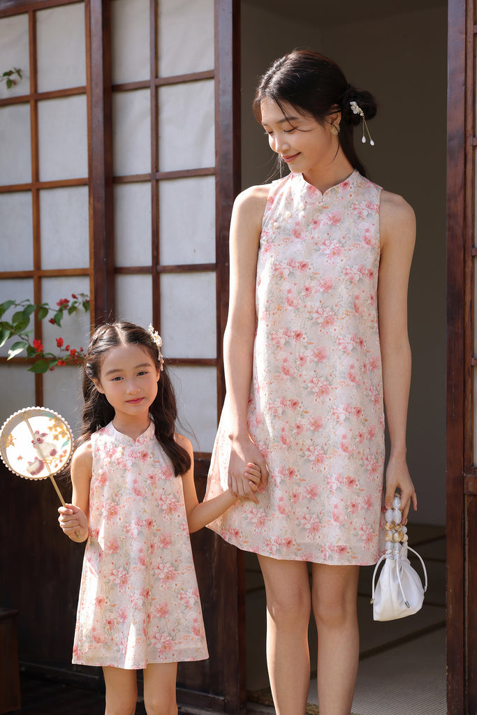 花晨 Spring Bloom Oriental Pearl Cheongsam Dress - Pink [XS/S/M/L/XL/XXL]