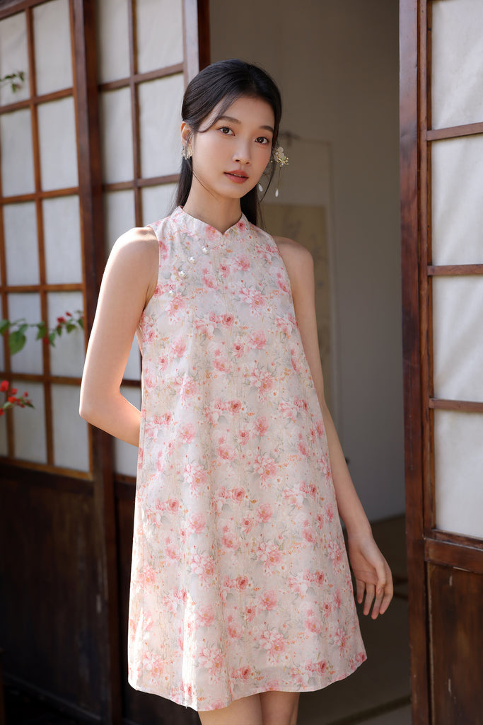 花晨 Spring Bloom Oriental Pearl Cheongsam Dress - Pink [XS/S/M/L/XL/XXL]