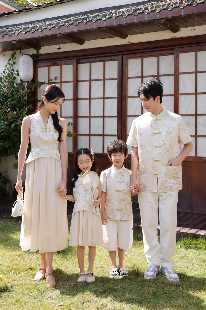 PRESALE: 金碧辉煌 Golden Hour Jacquard Boy's Samfu Top - Beige Gold [XS/S/M/L/XL/XXL]