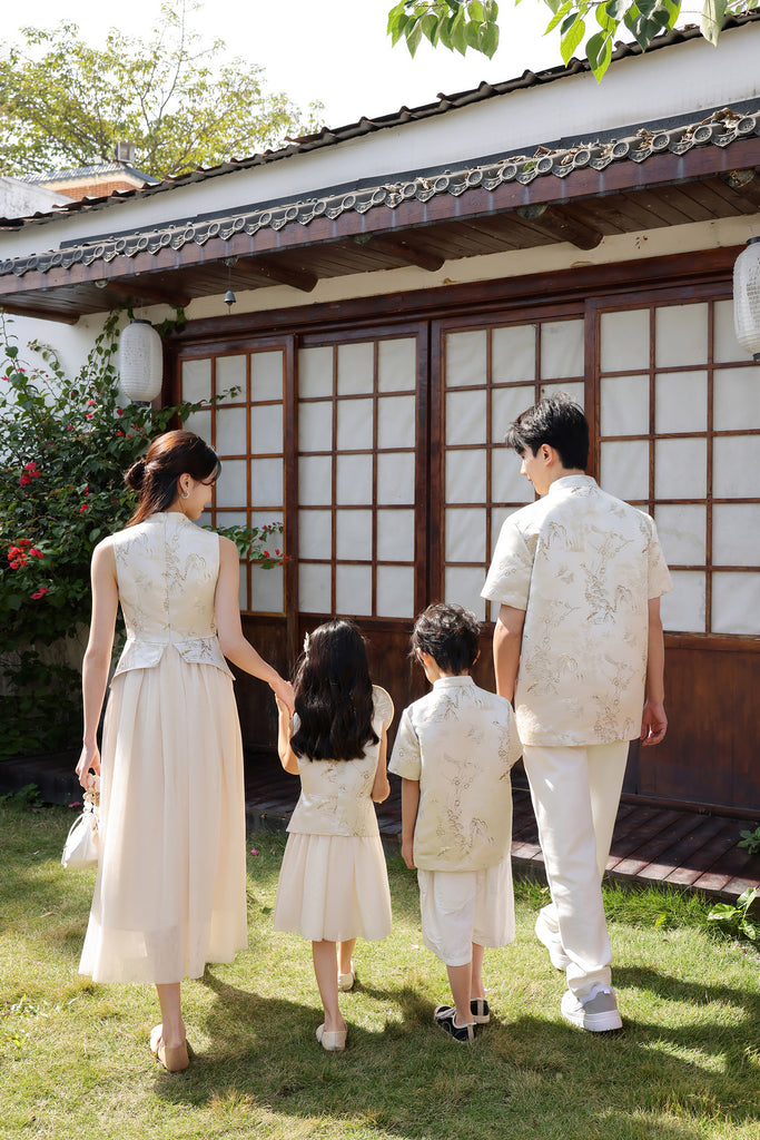 PRESALE: 金碧辉煌 Golden Hour Jacquard Girl's Cheongsam Dress - Beige Gold [XS/S/M/L/XL/XXL]