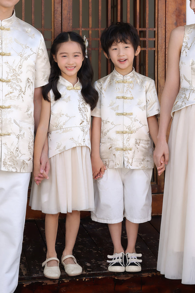 PRESALE: 金碧辉煌 Golden Hour Jacquard Girl's Cheongsam Dress - Beige Gold [XS/S/M/L/XL/XXL]