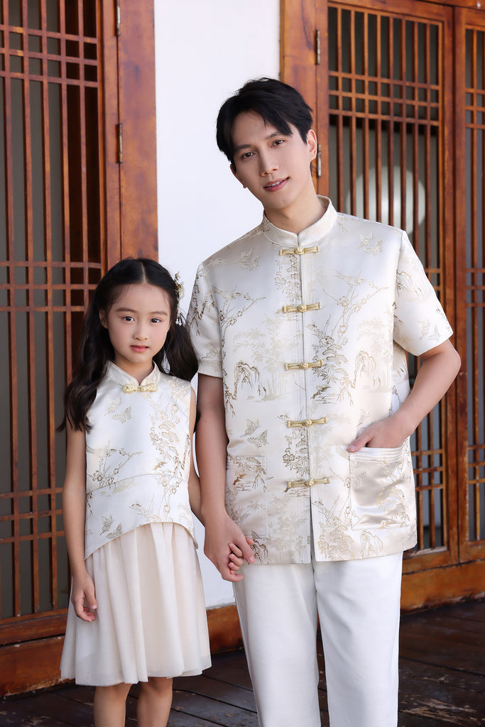 PRESALE: 金碧辉煌 Golden Hour Jacquard Girl's Cheongsam Dress - Beige Gold [XS/S/M/L/XL/XXL]