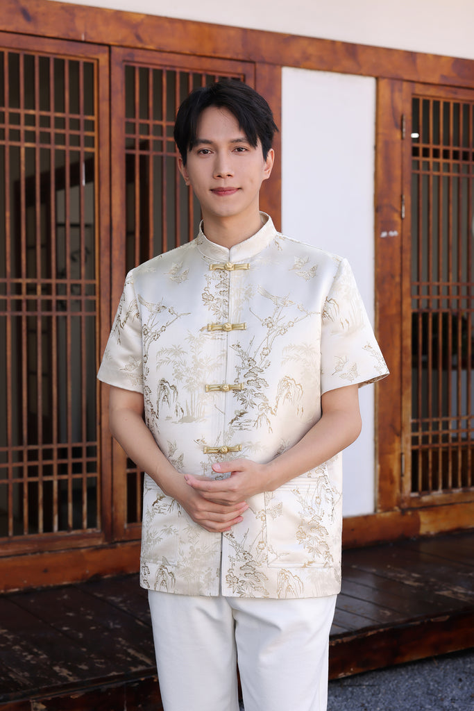 PRESALE: 金碧辉煌 Golden Hour Jacquard Samfu Shirt - Beige Gold [S/M/L/XL/2XL/3XL]