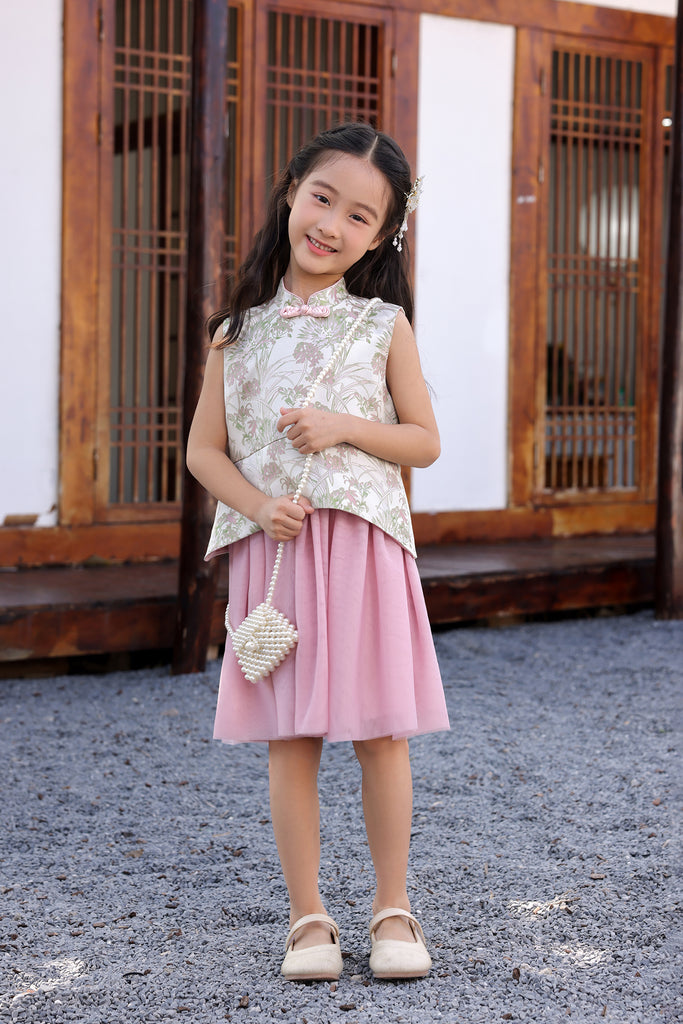 PRESALE: 花好月圆 Blissful Jacquard Girl's Cheongsam Dress - Pink [XS/S/M/L/XL/XXL]