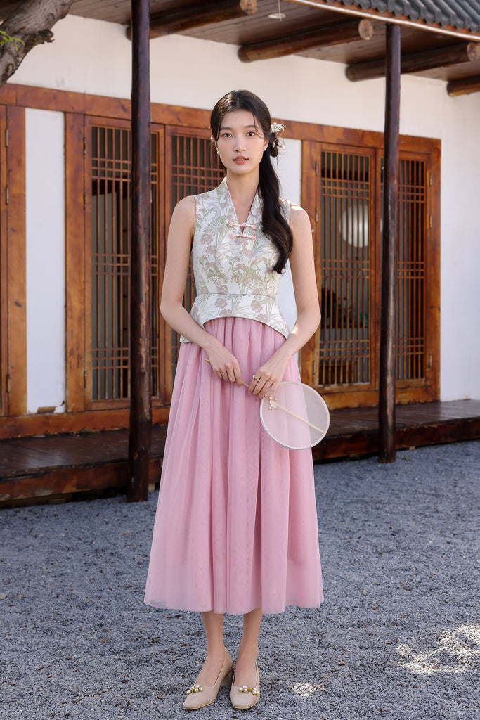 PRESALE: 花好月圆 Blissful Jacquard Cheongsam Peplum Dress - Pink [XS/S/M/L/XL/XXL]