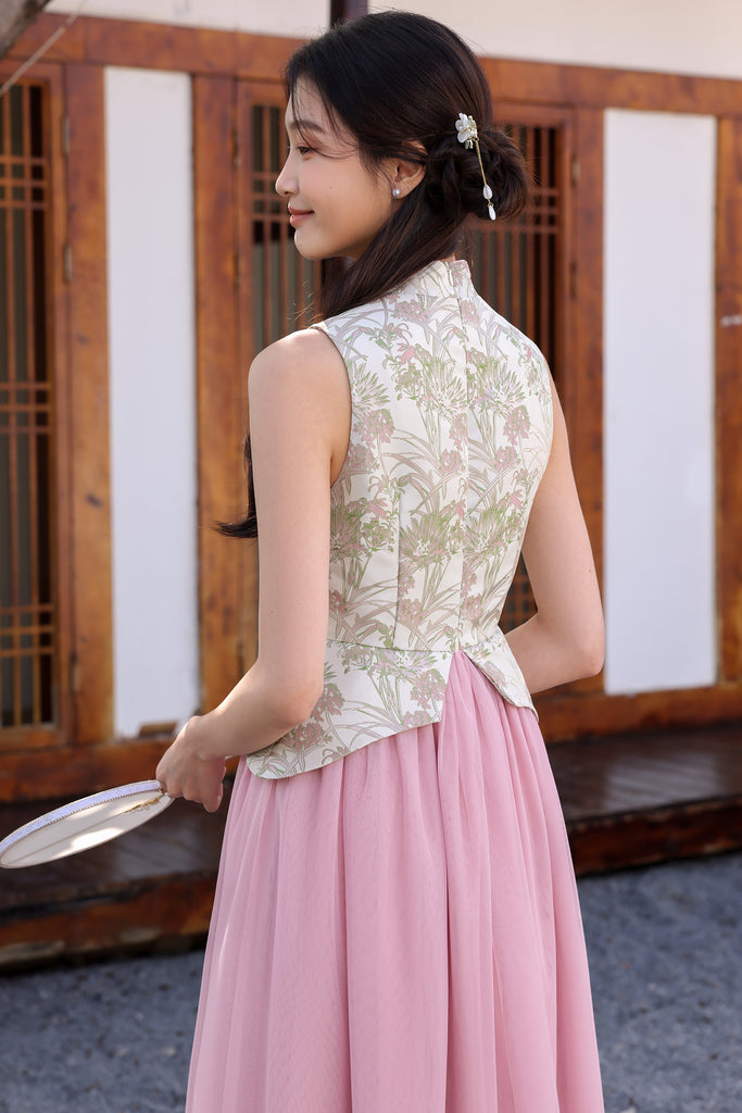 PRESALE: 花好月圆 Blissful Jacquard Cheongsam Peplum Dress - Pink [XS/S/M/L/XL/XXL]