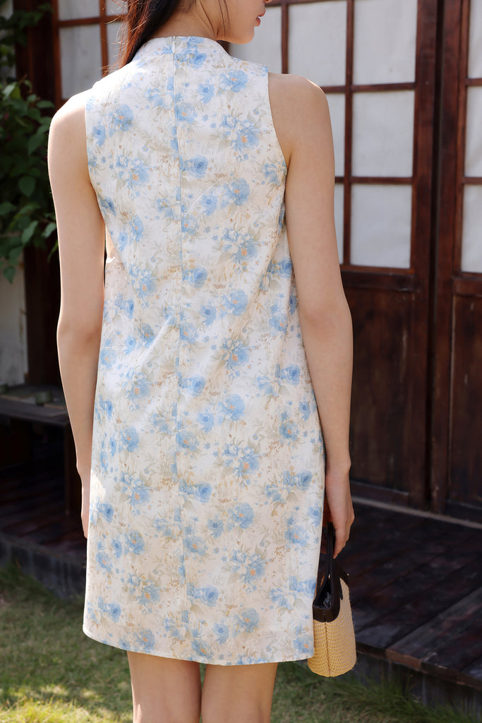 月夕 Spring Bloom Oriental Pearl Cheongsam Dress - Blue [XS/S/M/L/XL/XXL]