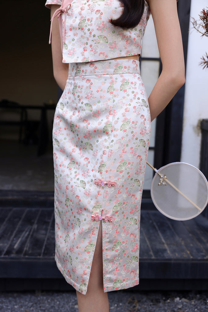 PRESALE: 镜花水月 Yue Ribbon Jacquard Cheongsam Set Wear - Pink [XS/S/M/L/XL/XXL]