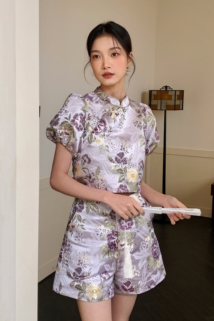 春和景明 Floral Fantasy Brocade Pearl Cheongsam Top - Ice Pink [XS/S/M/L/XL/XXL]