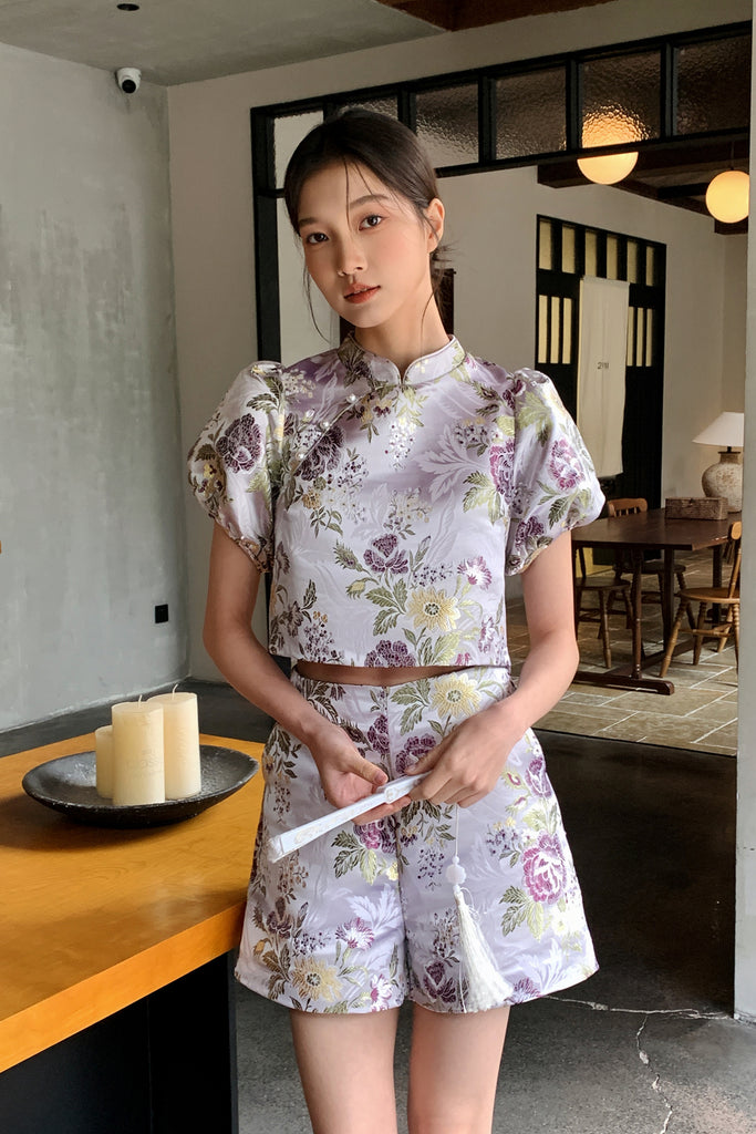 春和景明 Floral Fantasy Brocade Pearl Cheongsam Top - Ice Pink [XS/S/M/L/XL/XXL]