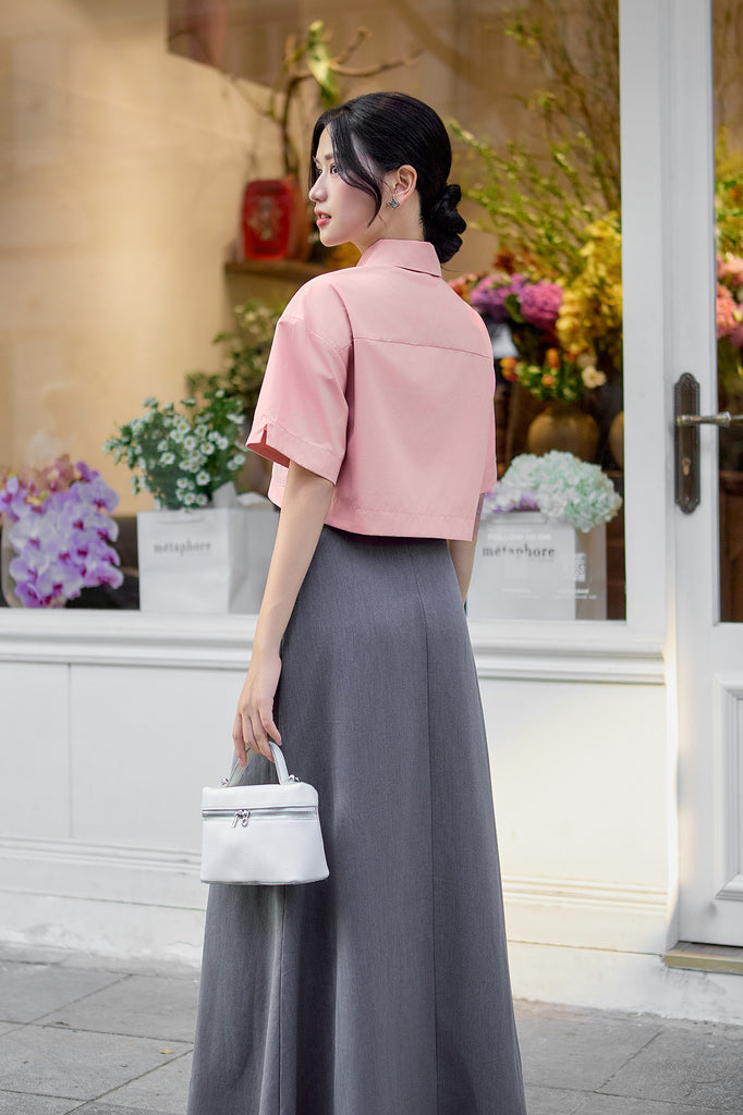 Charlie Pocket Crop Shirt - Dust Pink [XS/S/M/L]