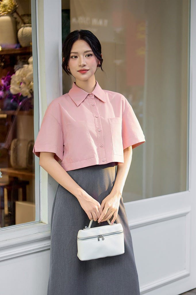 Charlie Pocket Crop Shirt - Dust Pink [XS/S/M/L]