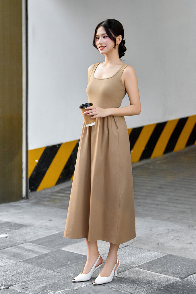 Lyra Ribbed Midaxi Dress - Khaki [S/M/L/XL]