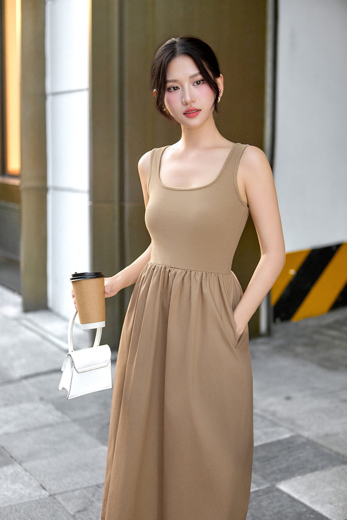 Lyra Ribbed Midaxi Dress - Khaki [S/M/L/XL]