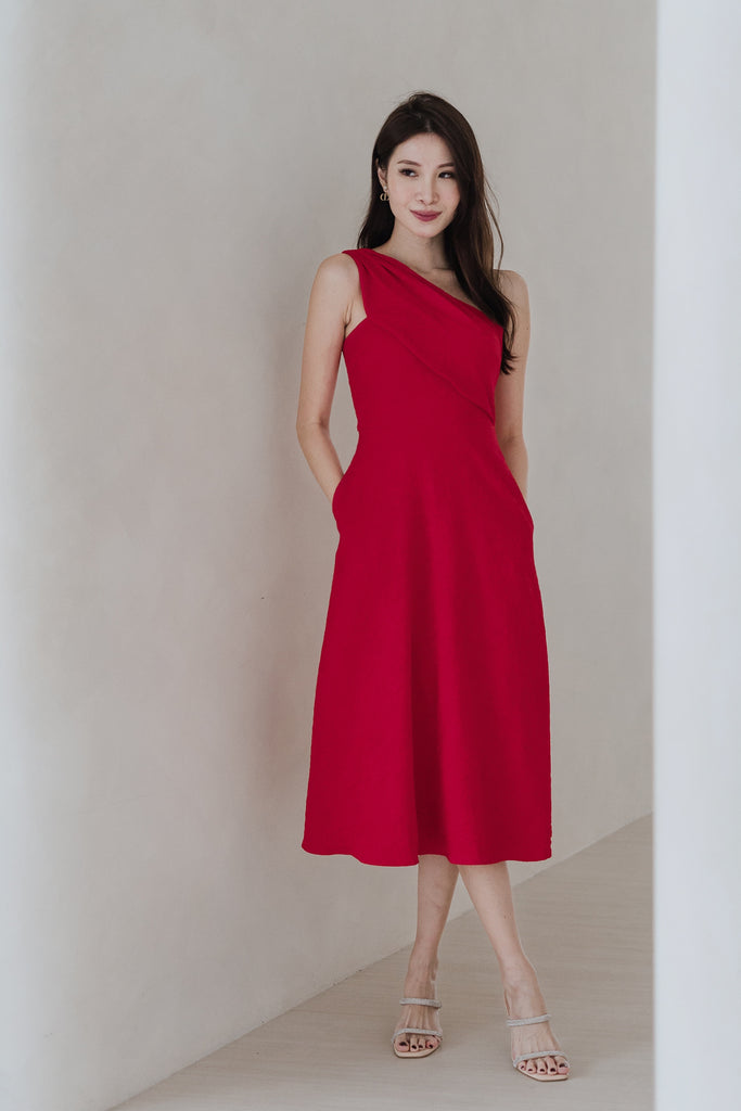 Janelle Emboss Toga Dress - Red [XS/S/M/L/XL]
